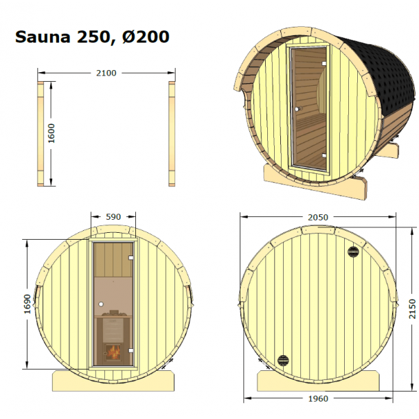Sauna Tnde 250 cm 4-6 personer 4 varianter