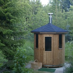 tndesauna vertikal med brndeovn galleri i skov