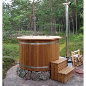 Vildmarksbad med br�ndeovn i thermowood �0150 cm galleri 1