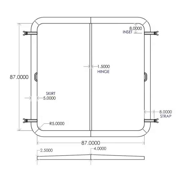 Firkantet Isoleret Cover til spa 221 x 221 cm Radius 13 cm Koksgr&aring; - Core