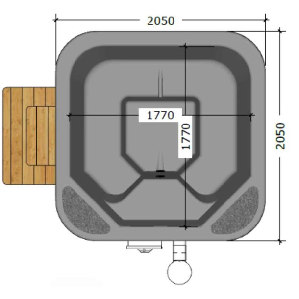 Firkantet Vildmarksbad ICON 200 - Thermowood - Br&aelig;ndeovn