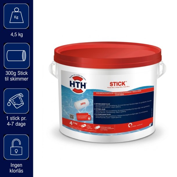 HTH Tempo stick 4,5 kg - 300 g Klortablet uden Cyanursyre
