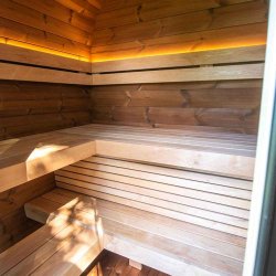 Sauna Onyxia Cube Thermowood halvmneformet glasfront