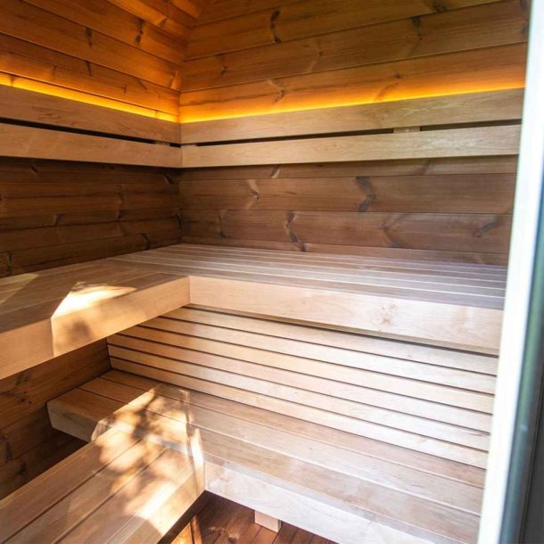 Sauna Onyxia Cube Thermowood halvmneformet glasfront