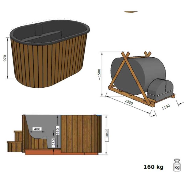 Koldtvandskar Oval OFURO - Gr&aring;  - Thermowood
