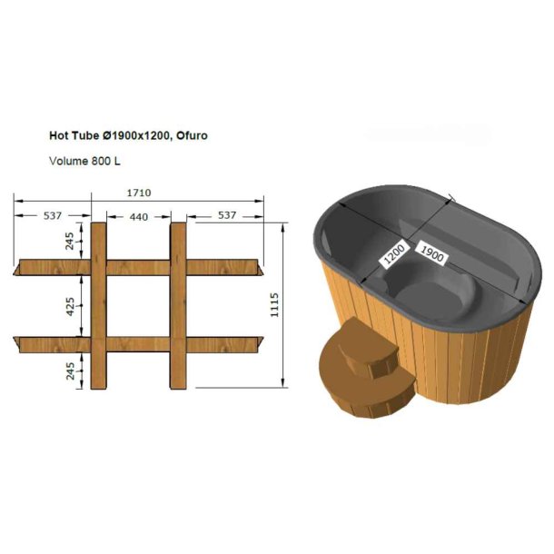 Koldtvandskar Oval OFURO - Gr&aring;  - Thermowood