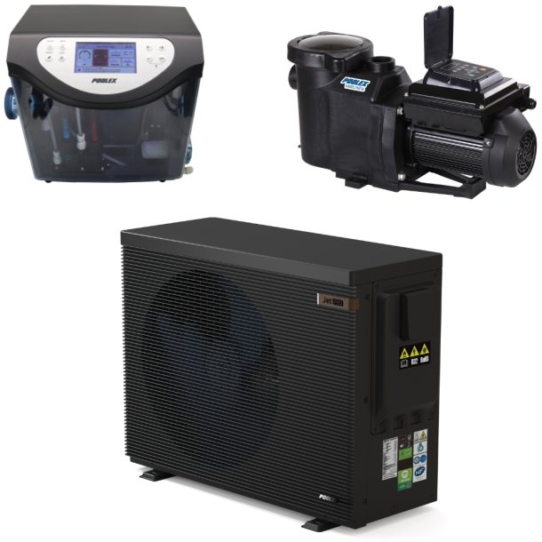 Pakke Poolex pumpe, Aqualyser saltvandssystem, Varmepumpe