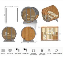 Pool Sauna 160 cm Glasfront Thermowood