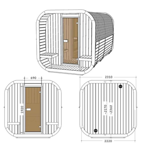 Sauna Icon 385 Deluxe 226 cm Thermowood Saml Selv