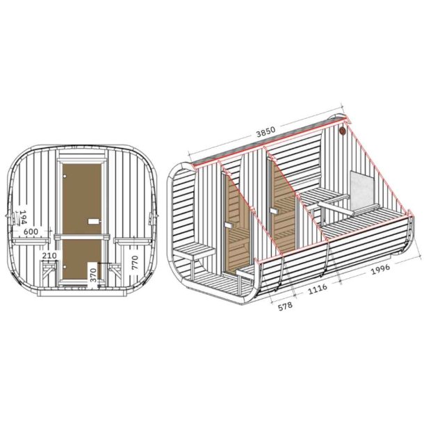 Sauna Icon 385 Deluxe 226 cm Thermowood Saml Selv