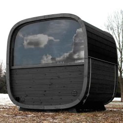 Sauna Onyxia Cube Thermowood halvmneformet glas bagi