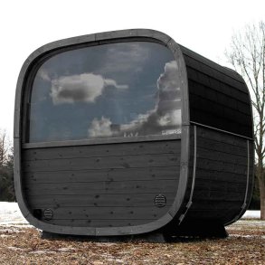 Sauna Onyxia Cube Thermowood halvmneformet glas bagi