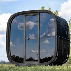 Sauna Onyxia Cube Thermowood halvmneformet glasfront