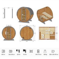 Sauna Tnde 160 cm Terrasse 2-3 pers. 4 varianter