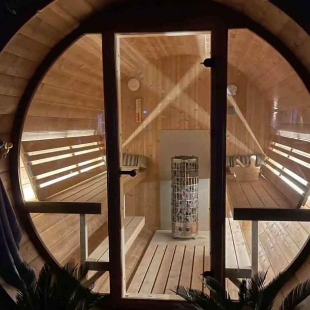 Sauna tnde Deluxe 2,8 m Panorama glas front Saml selv