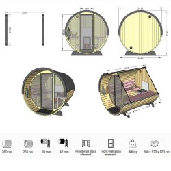 Sauna t&oslash;nde Deluxe 2,8 m Panorama glas front Saml selv