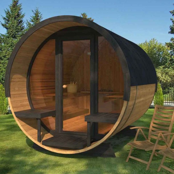 Sauna t&oslash;nde Deluxe 2,8 m Panorama glas front Saml selv
