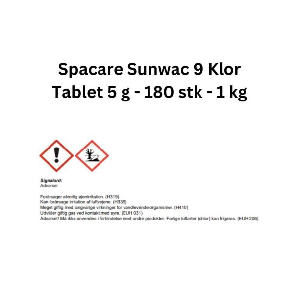 Spacare Sunwac 9  - Klor Tablet 5 g - Hurtig - 180 stk