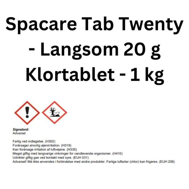 Spacare Tab Twenty - Langsom 20 g Klortablet - 1 kg