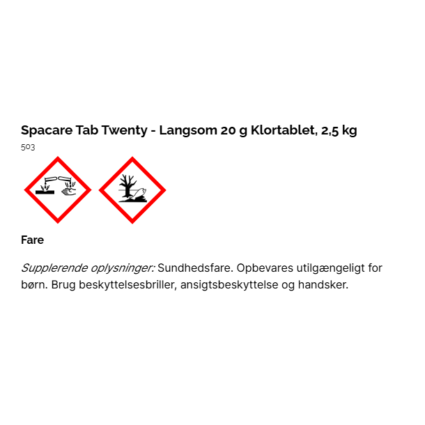 Spacare Tab Twenty - Langsom 20 g Klortablet - 2,5 kg