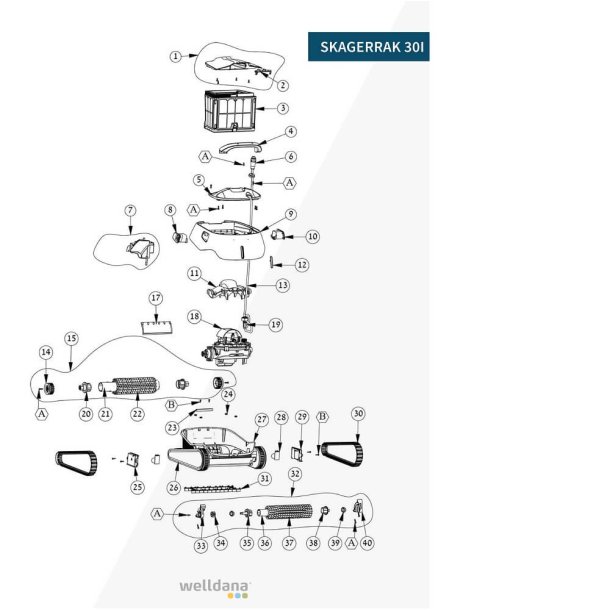 Bagerste hjulleje til Dolphin poolrobot SK20 -  SK30i