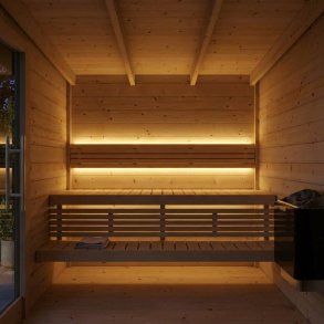 LED Lys strips til sauna under b&aelig;nke