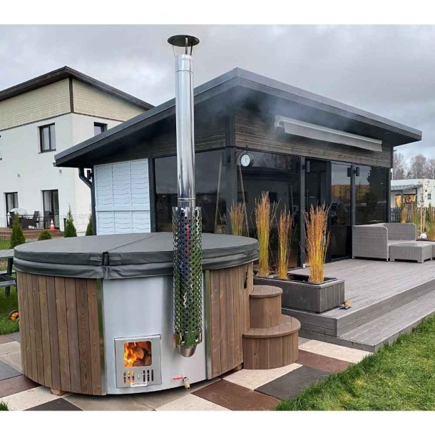 Vildmarksbad Deluxe XL Glasfiber-Thermowood Indbygget Ovn  2,3 m Fs 3 farver