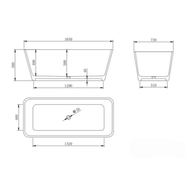 Wellis Carib matsort fritstende badekar i stbemarmor 1650 mm