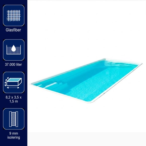 Coral Gemini Glasfiber Pool Pakke 8,2 x 3,5 x 1,5 m