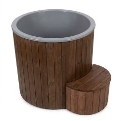 Koldtvandskar Thermowood med indsats - Isbad - set forfra p� hvid baggrund (Varenr. EOCOLDTUB_TG - 23087)