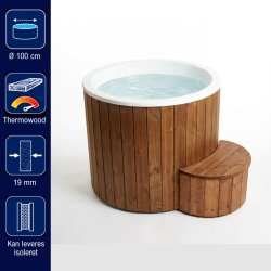 Koldtvandskar Thermowood med indsats - Isbad - set forfra p� hvid baggrund (Varenr. EOCOLDTUB_TG - 23085)