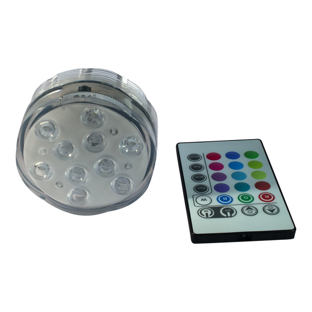 LED lampe RGB farveskift til under vand inkl. Fjernbetjening