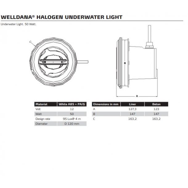 Mini Poollampe 50W/12v til Liner Pool