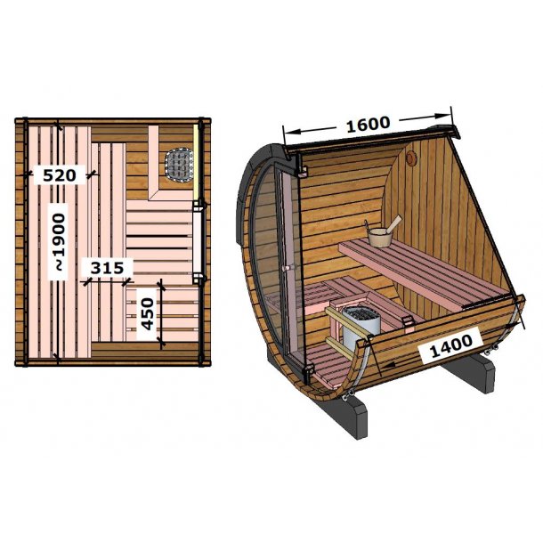 Pool Sauna 160 cm Glasfront Thermowood