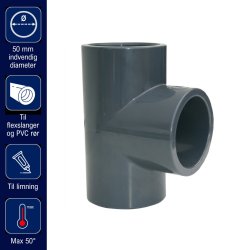 Pvc T-stykke limemuffe &Oslash;50 mm