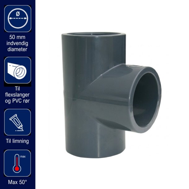 Pvc T-stykke limemuffe &Oslash;50 mm