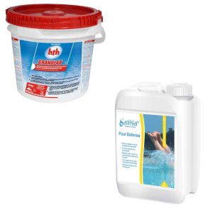 Saniklar - Pakke med HTH klor 10 kg og Pool Defense