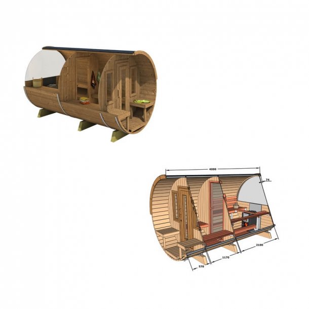 Sauna tnde Deluxe 4 m Halv Panorama Varmebehandlet tr