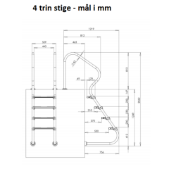 Rustfri Poolstige nedgravet pool m/4 dobbelt trin - AISI304