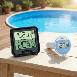 Tr�dl�st Pool Termometer MARBELLA - set forfra p� hvid baggrund - Poolworld.dk (Varenr. 30.3066.01 - 23291)