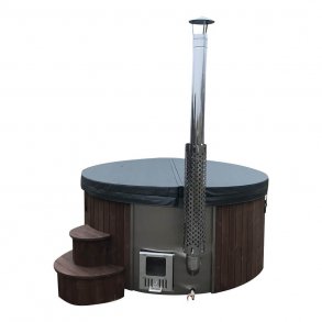 Vildmarksbad Deluxe Gr Glasfiber-Thermowood -isoleret cover og Indbygget Ovn  2 m