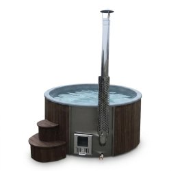 Vildmarksbad Deluxe Glasfiber / Thermowood Indbygget Ovn � 2 m F�s 3 farver - forfra (Varenr. DEODELUX - 23462)