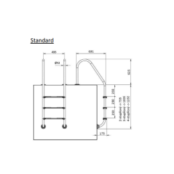 Stige Standard 3 trin - 304 til Nedgravet Pool