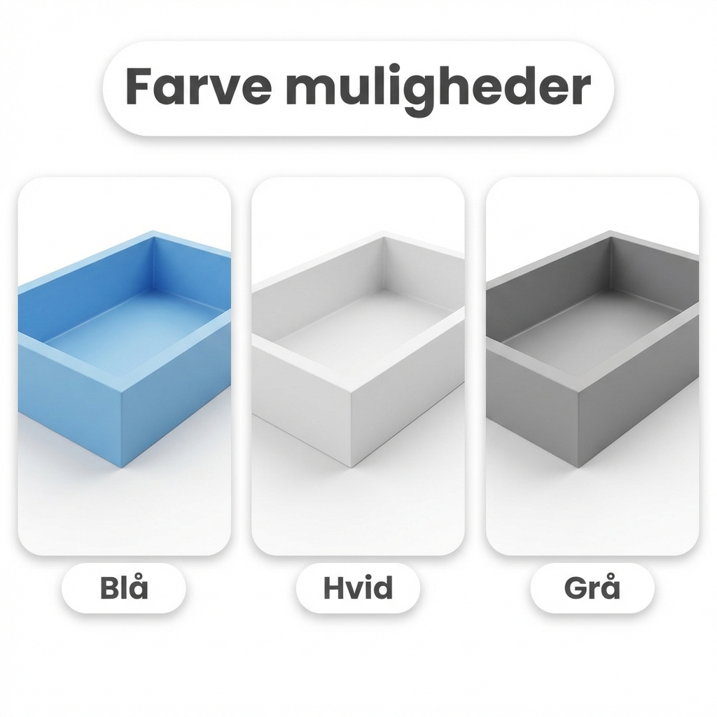 Findes i 3 farver bl�, hvid og gr�y.