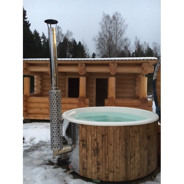 Vildmarksbad Deluxe Glasfiber / Thermowood Indbygget Ovn  2 m Fs 3 farver