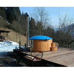 Vildmarksbad Deluxe Glasfiber / Thermowood Indbygget Ovn  2 m Fs 3 farver