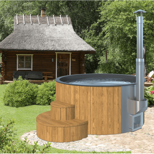 Vildmarksbad Deluxe XL Glasfiber-Thermowood Indbygget Ovn  2,3 m Fs 3 farver