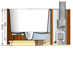 Vildmarksbad Deluxe XL Glasfiber-Thermowood Indbygget Ovn  2,3 m Fs 3 farver
