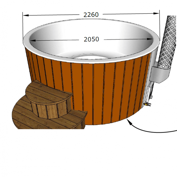 Vildmarksbad Deluxe XL Glasfiber-Thermowood Indbygget Ovn  2,3 m Fs 3 farver