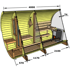 Sauna tnde Deluxe 4 m Halv Panorama Varmebehandlet tr